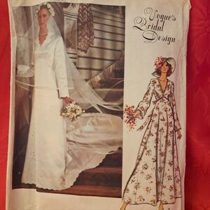 VINTAGE PATTERN of an Elegant White Wedding Gown with Veil.